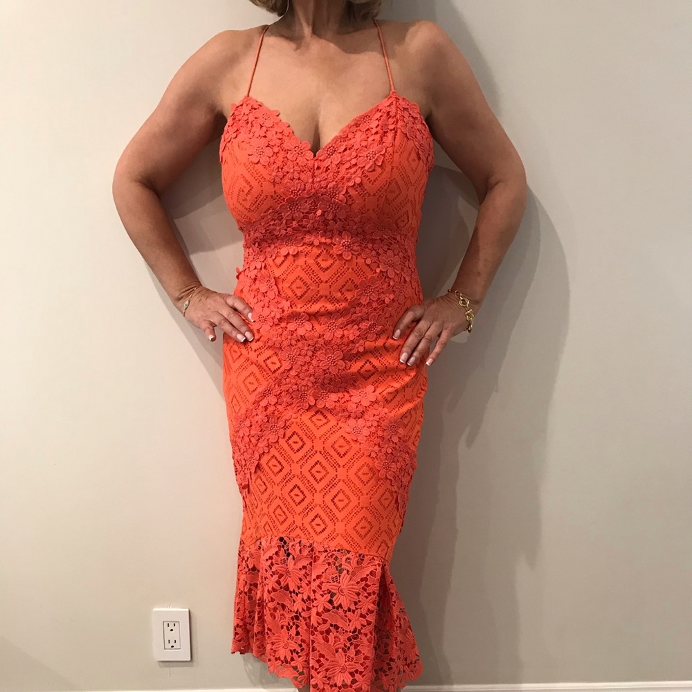 Orange lace cocktail dress NWT